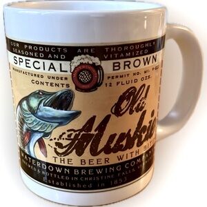 🎏☕️Old Muskie Mug—The Beer With Bite—Musky—Coffee Cup—Special Brown—Like New